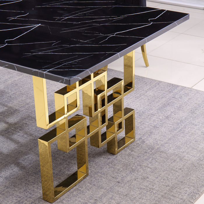 Contemporary Rectangular Marble Table, 0.71" Marble Top, Gold Mirrored Finish, Luxury Design For Home (78.7" X39.4" X29.9" )