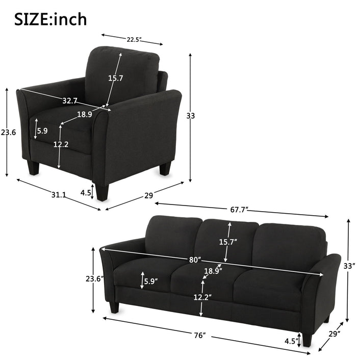 Living Room Furniture Chair And 3 Seat Sofa (Black)