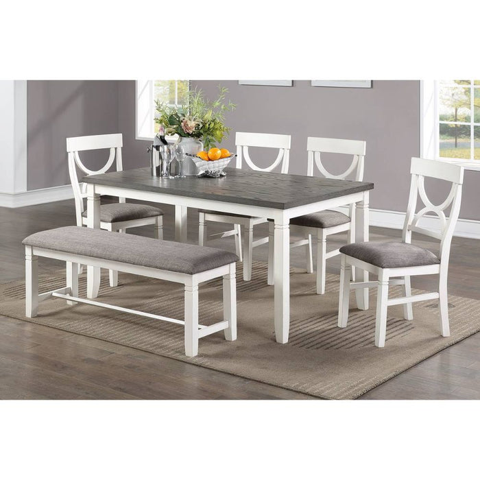 Carrol 6 Piece Wood Dining Set, White And Gray