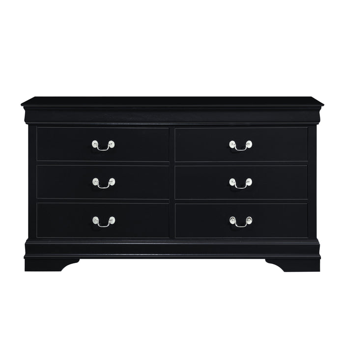 Traditional Design Black Finish Dresser Of 6 Drawers 1 Piece Classic Louis Phillippe Style Bedroom Furniture