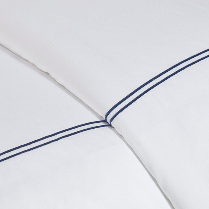 100% Cotton Sateen Embroidered Comforter Set, White / Navy