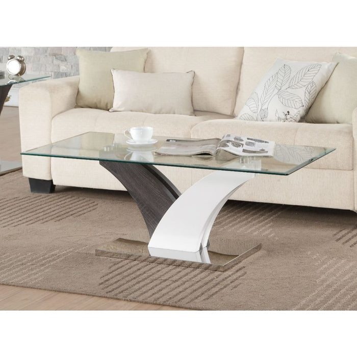 Forest - Coffee Table - Clear Glass, White & Gray Oak Unique Piece Furniture