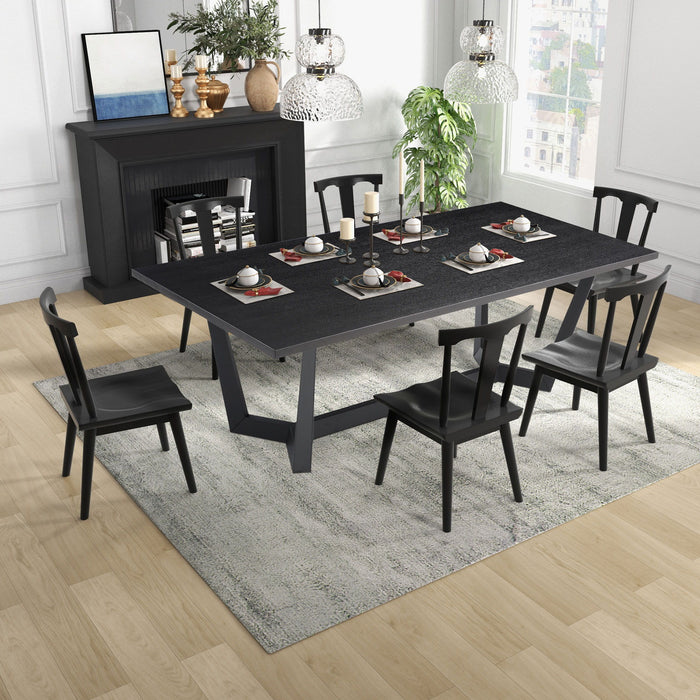 Dining Table For 6 - 8 Mid-Century Modern Rectangle MDF Kitchen Table Farmhouse Dining Table For Dining Room Balcony Cafe Bar Conference Matt Black