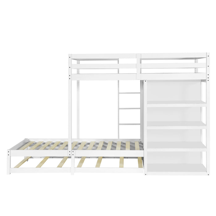 Twin-Over-Twin Bunk Bed With Wardrobe, Drawers And Shelves, White
