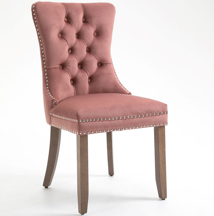 Upholstered Button Tufted Back Dining Chair (Set of 2) - Pink