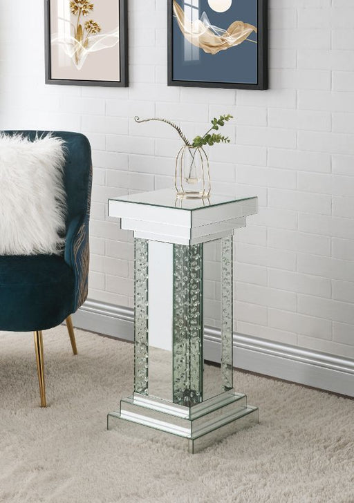 Nysa - Pedestal - Mirrored & Faux Crystals Inlay Unique Piece Furniture