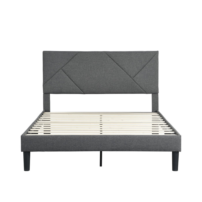Full Size Upholstered Platform Bed Frame With Headboard, Strong Wood Slat Support, Mattress Foundation, No Box Spring Needed, Easy Assembly - Gray