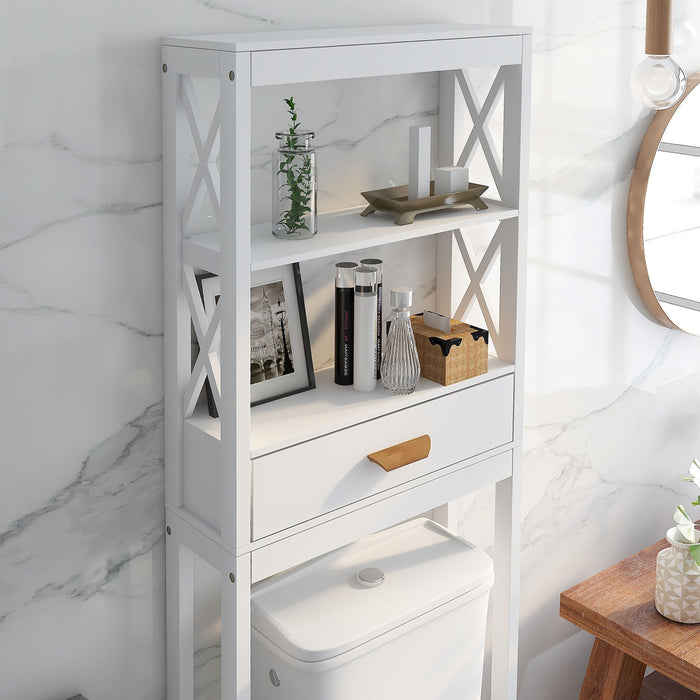 Over-The-Toilet Storage Cabinet With One Drawer And 2 Shelves - White