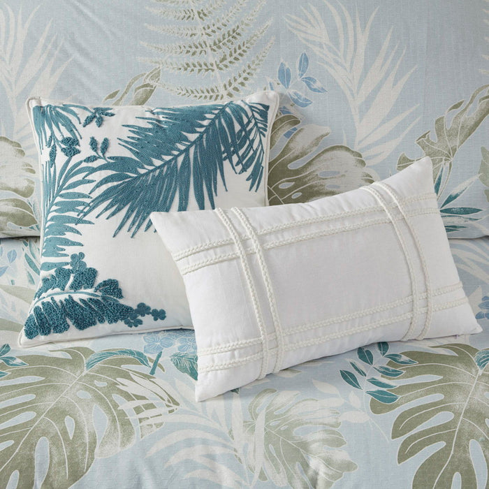 5 Piece Cotton Duvet Cover Set With Throw Pillow - Blue