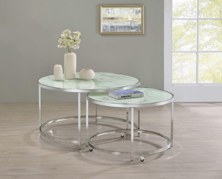 Lynn - 2 Piece Round Nesting Table - White And Chrome Unique Piece Furniture