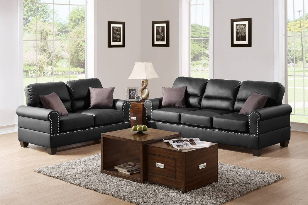 Black Bonded Leather 2 Pieces Sofa Set Sofa And Loveseat Living Room Furniture