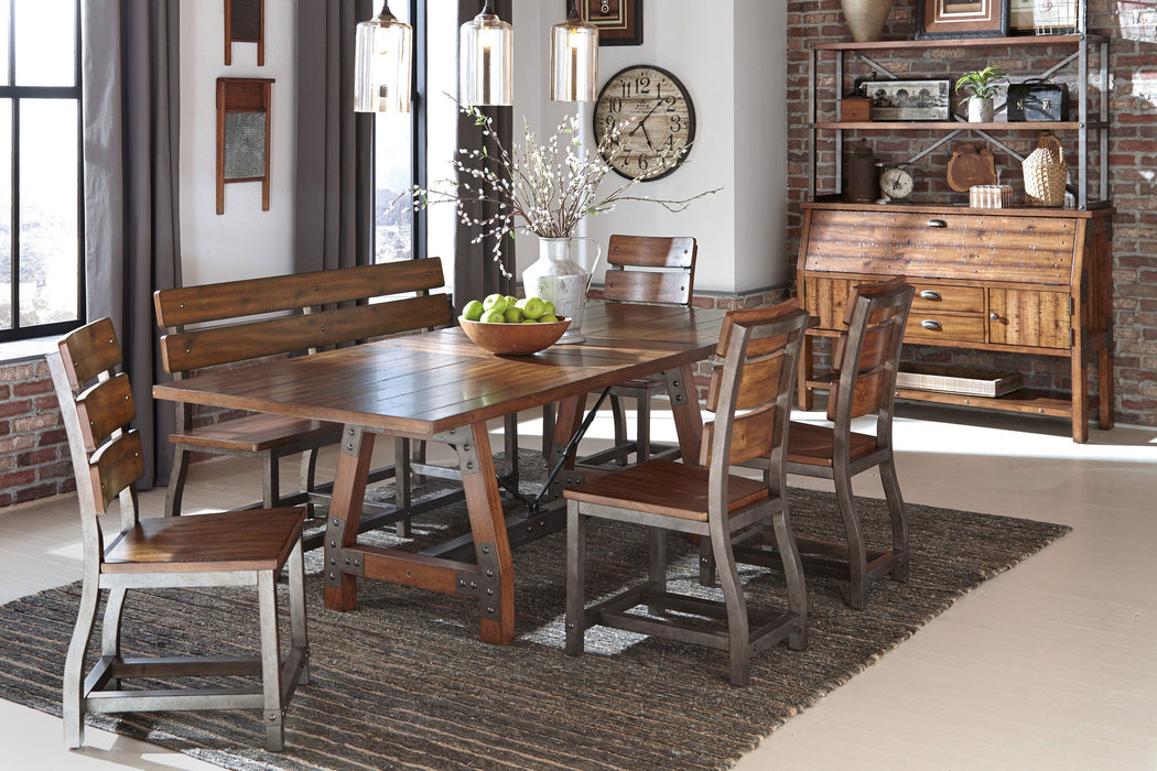 Unique Look Wood Framing 1 Piece Dining Table Extension Leaf Industrial Design Casual Dining Furniture