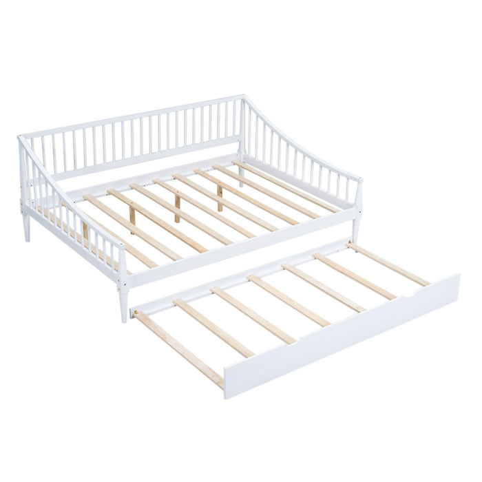 Full Size Daybed With Trundle And Support Legs, White