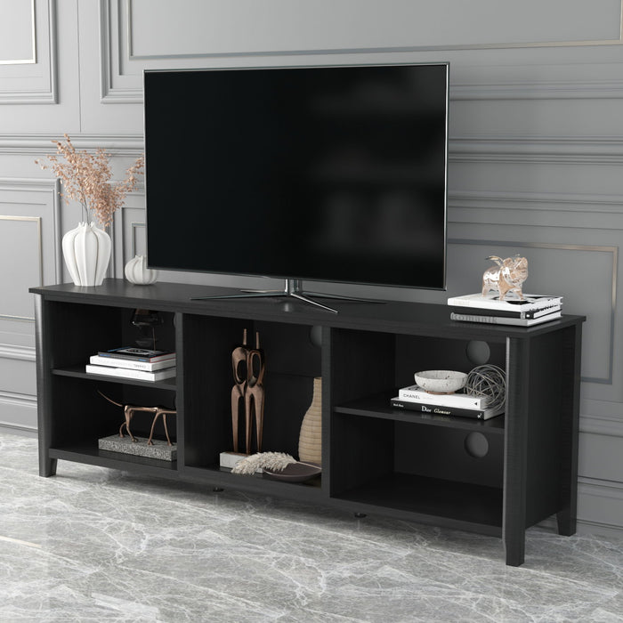 TV Stand Storage Media Console Entertainment Center, Tradition Black, Wihout Drawer - Black Wood