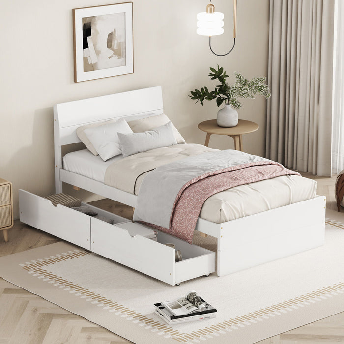 Modern Twin Bed Frame With 2 Drawers For White High Gloss Color