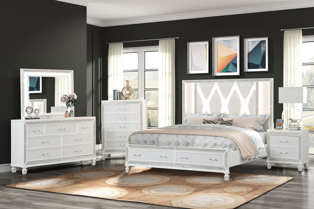 Crystal King 4 Pieces Storage Wood Bedroom Set Finished In White