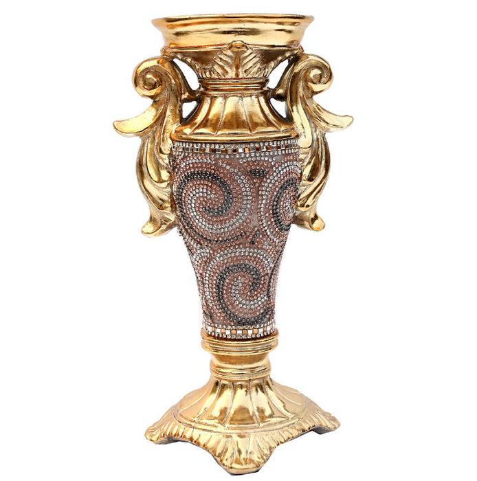Ambrose, Chrome Plated Crystal Embellished Ceramic Vase - Gold