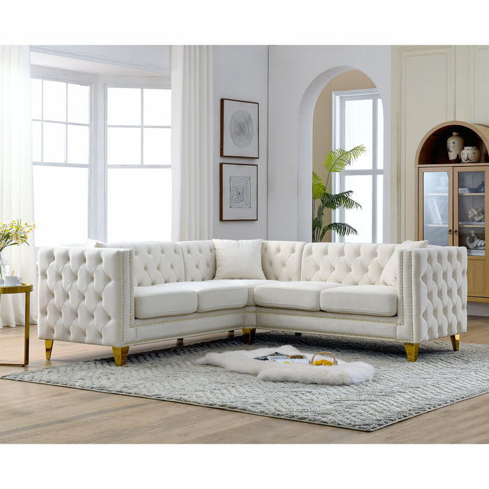 Velvet Corner Sofa Covers, L-Shaped Sectional Couch, 5-Seater Corner Sofas With 3 Cushions For Living Room, Bedroom, Apartment, Office - Beige
