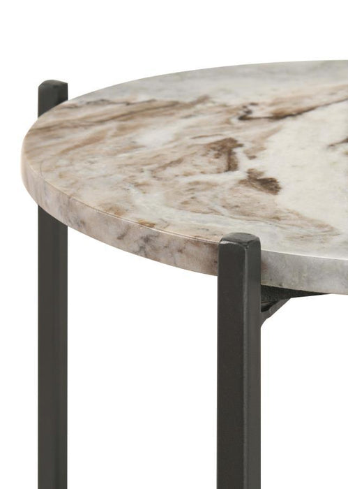 Noemie - Round Accent Table With Marble Top - White And Gunmetal Unique Piece Furniture