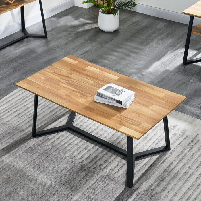 Coffee Table For Living Room, Wood Coffee Table Rectangle With Sturdy Metal Frame And Wood Finish