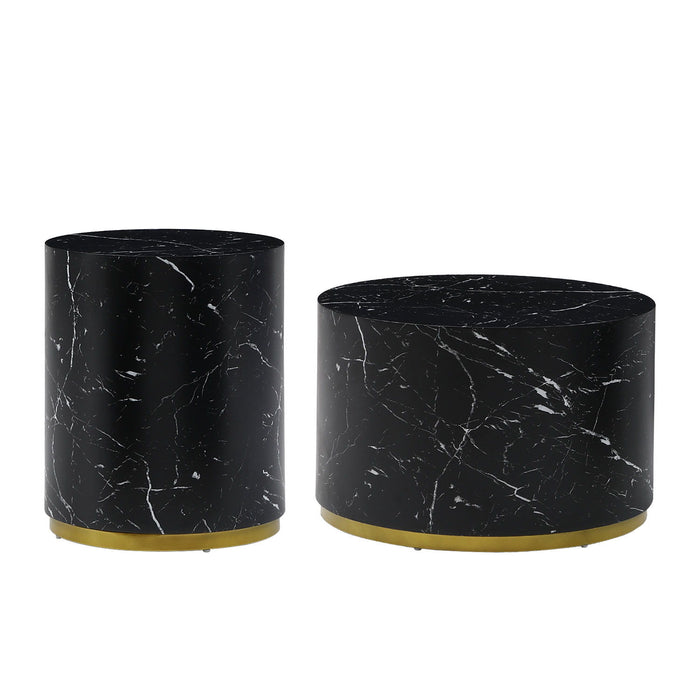 Black Marble Pattern Cocktail Table Mdf With Gold Metal Base 23.62 Inch