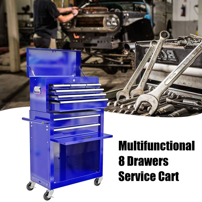 High Capacity Rolling Tool Chest With Wheels And Drawers, 8-Drawer Tool Storage Cabinet - Blue