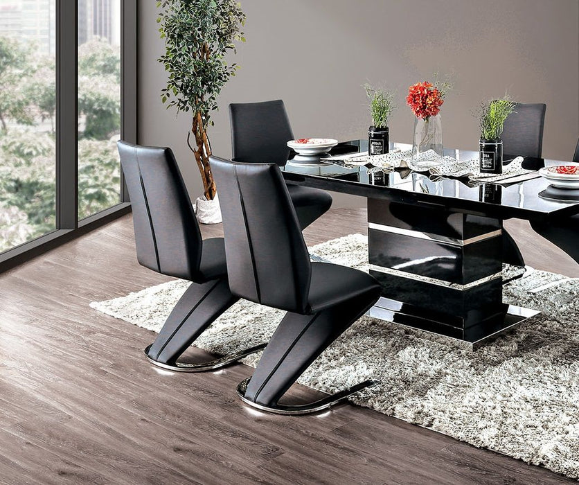 Contemporary Style Z - Shaped Chair Base 2 Pieces Dining Chairs Black Leatherette Chrome Finish Side Chair Dining Room Furniture