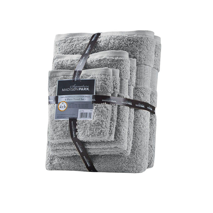 100% Egyptian Cotton 6 Piece Towel Set - Grey