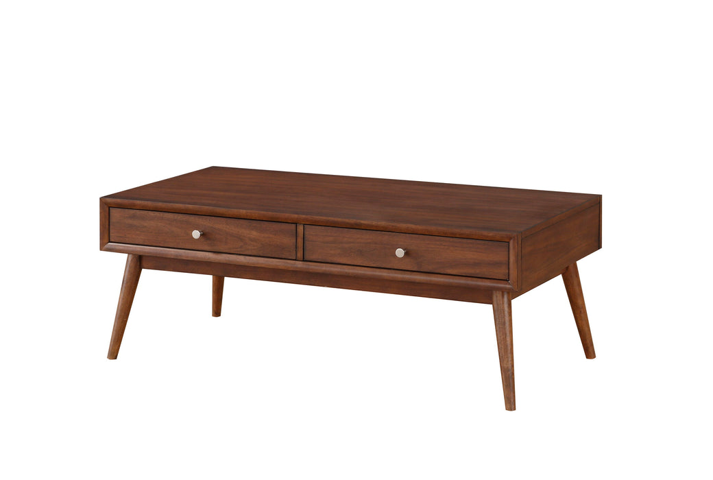 Retro Modern Style 1 Piece Coffee Table With 2X Drawers Brown Finish Living Room Furniture Walnut Veneer Wooden Furniture
