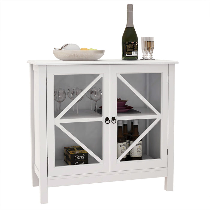 Kitchen Cabinet With Double Glass Doors - White