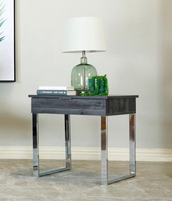 Aldine - Square 1-Drawer End Table - Dark Charcoal And Chrome Unique Piece Furniture