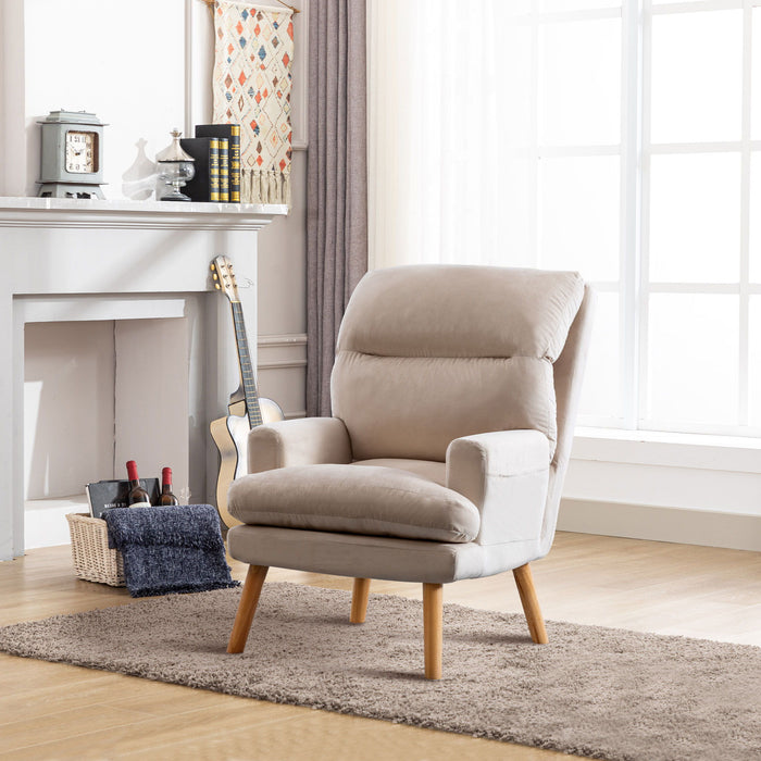 Contemporary Elegance Accent Chair With Footrest, For Relaxing, Arm Rest, Wood, Beige