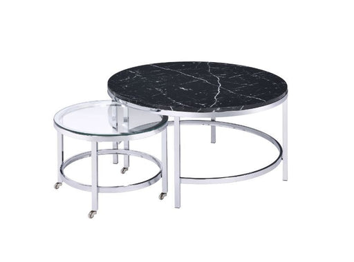 Virlana - Coffee Table - Clear Glass, Faux Black Marble & Chrome Finish Unique Piece Furniture