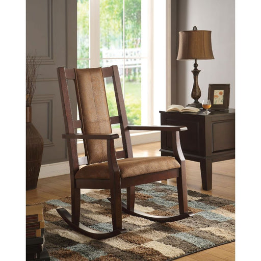 Butsea - Rocking Chair - Brown Fabric & Espresso Unique Piece Furniture