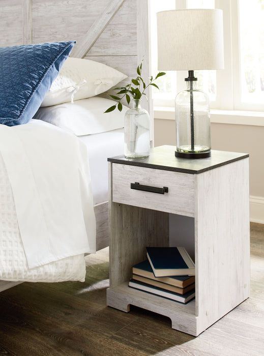 Shawburn - White / Black / Gray - One Drawer Night Stand - Open Cubby Unique Piece Furniture