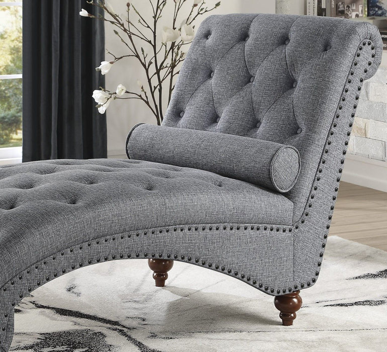 Modern Stylish Gray Color 1 Piece Chaise Button - Tufted Nailhead Trim Bolster Pillow Comfortable Living Room Furniture Solid Wood And Plywood Frame