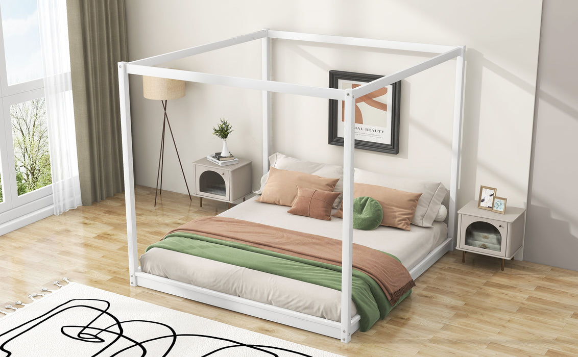 King Size Canopy Platform Bed With Support Legs, White
