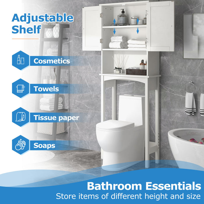 Over-The-Toilet Bathroom Cabinet With Shelf And Two Doors Space - Saving Storage, Easy To Assemble, White