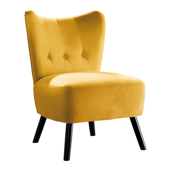 Unique Style Accent Chair Yellow Velvet Covering Button Tufted Back Brown Finish Wood Legs Modern Home Furniture