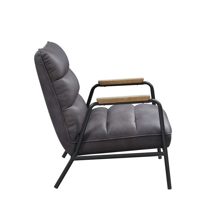 Nignu - Accent Chair - Gray Top Grain Leather & Matt Iron Finish