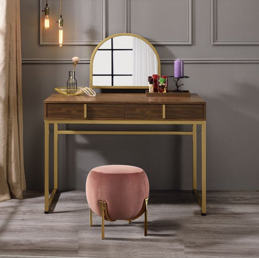 Coleen - Vanity Desk - Walnut & Gold Finish - 50" Unique Piece Furniture