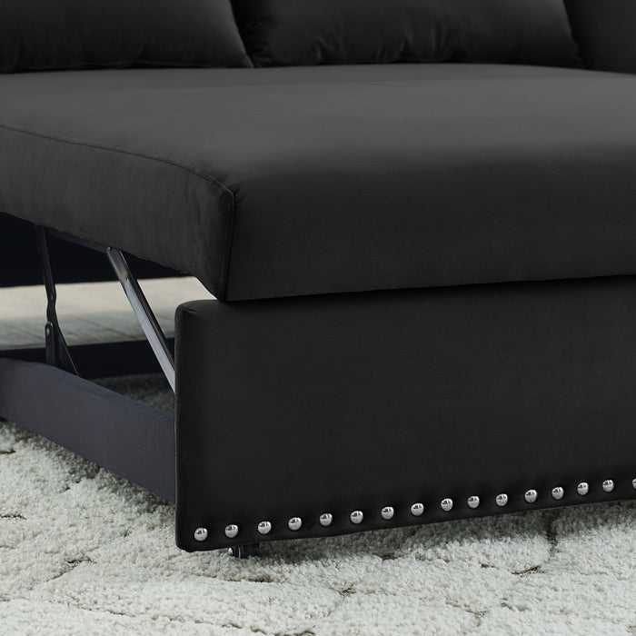 Pull-Out Sofa Sleeper With Pull-Out Bed, 2 Lumbar Pillows And Side Pocket - Black