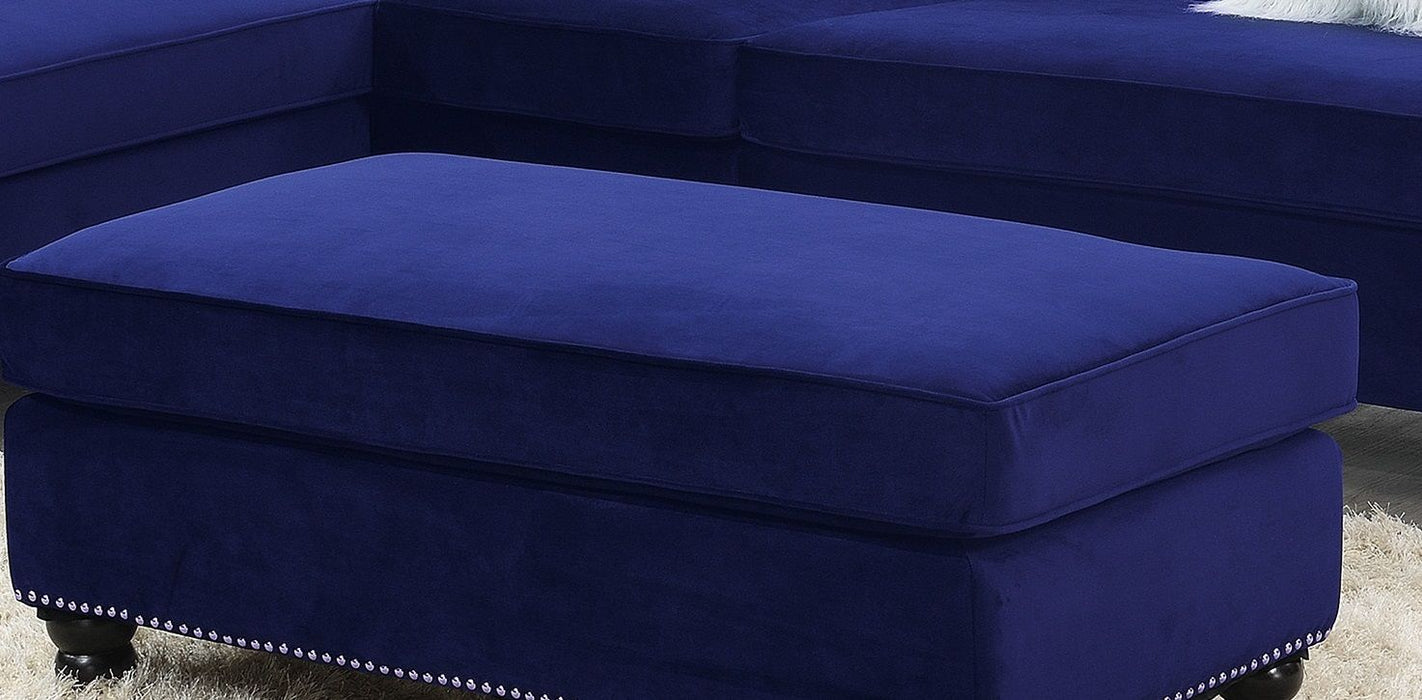 Living Room Xl Cocktail Ottoman Indigo Blue Velvet Accent Studding Trim Wooden Legs