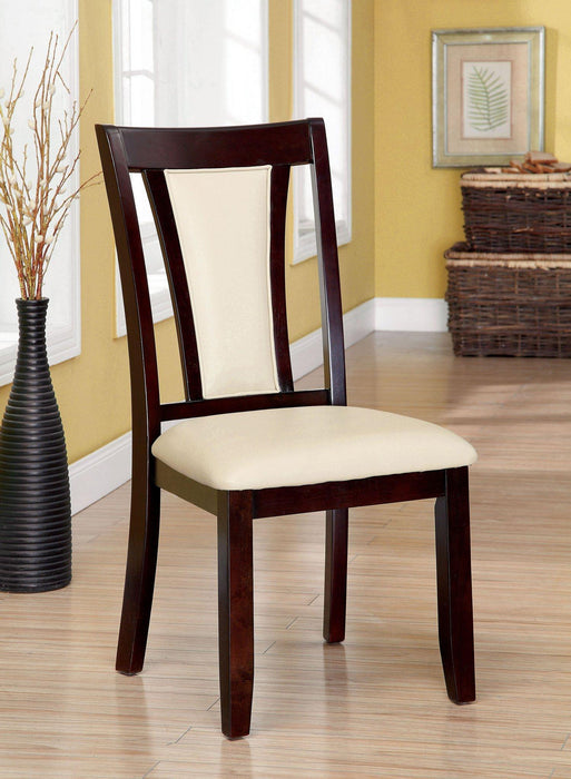 Contemporary (Set of 2) Side Chairs Dark Cherry And Ivory Solid Wood Chair Padded Leatherette Upholstered Seat Kitchen Dining Room Furniture