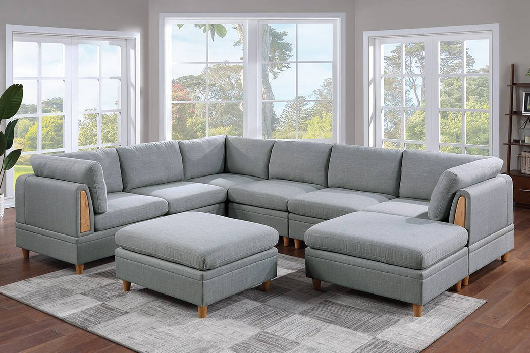 Living Room Furniture 8 Pieces Sectional Sofa Set Light Gray Dorris Fabric Couch 3X Wedges 3X Armless Chair And 2X Ottomans