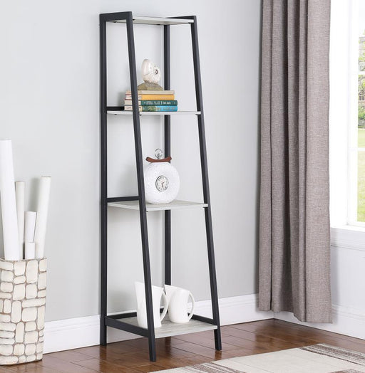 Pinckard - 4-Shelf Ladder Bookcase - Gray Stone And Black Unique Piece Furniture