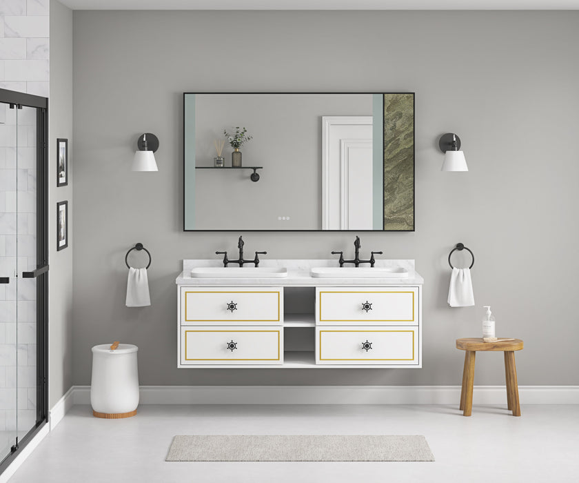 Wall Hung Doulble Sink Bath Vanity Cabinet Only In Bathroom, Vanities Without Tops - White