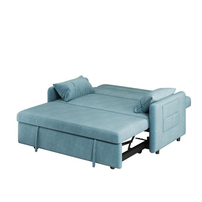 Sofa Pull Out Bed Included Two Pillows 54" Velvet Sofa For Small Spaces Teal