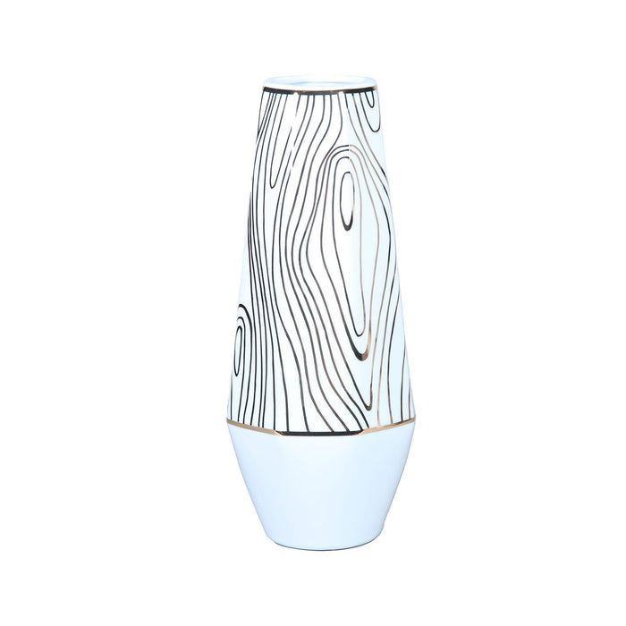 White Ceramic Vase With Gold Wood Grain Design - Elegant And Versatile Home Decor