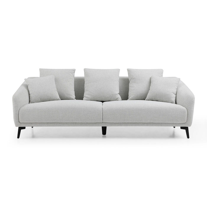 Modern Fabric Upholstered Sofa With Three Cushions, 2 Pillows - Light Gray